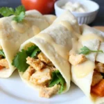 Golden, crispy Cheesy Garlic Chicken Wraps filled with melted cheese and seasoned chicken